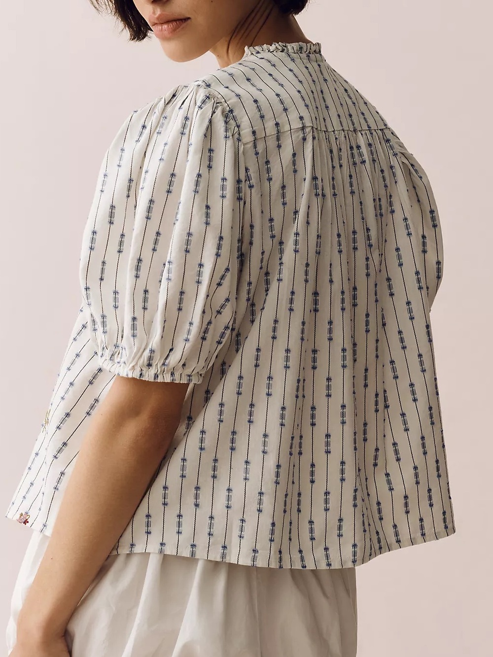 By Anthropologie Cotton Crop Swing Top in Blue Dot NWT - Picture 2 of 7